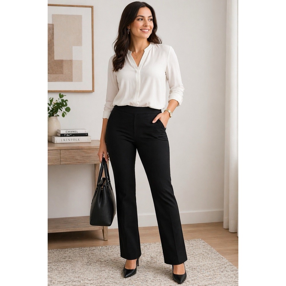 Attyre NY‎ Ponte Knit Dress Pants Wm's 8 Black Stretch Career Office Trouser